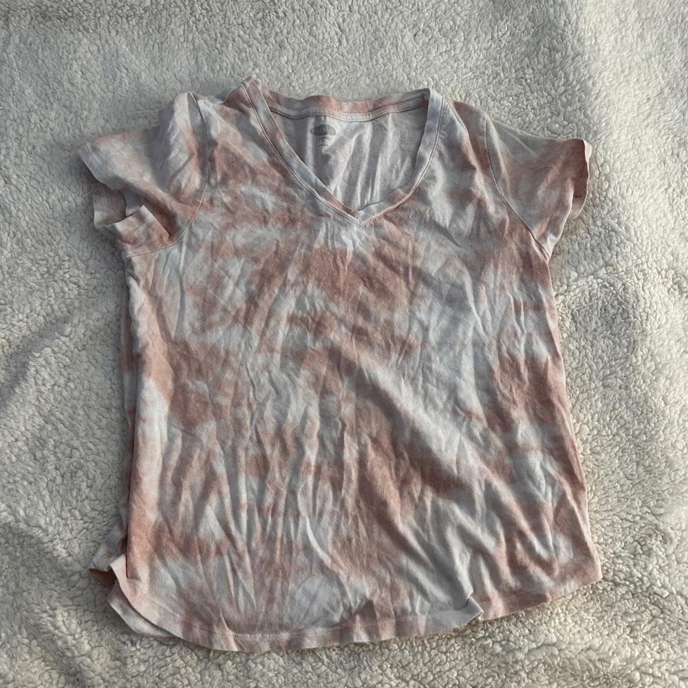 Pink V-Neck Tie Dye Top